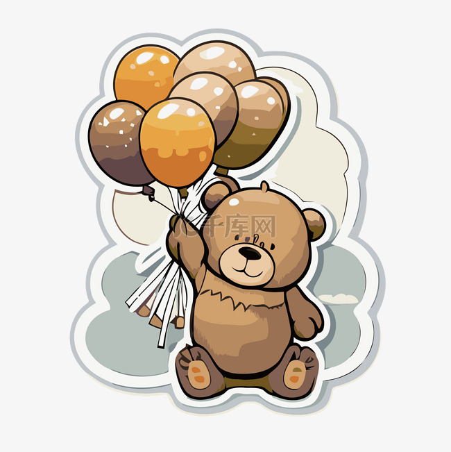 棕熊拿着几个气球，背景剪贴画中