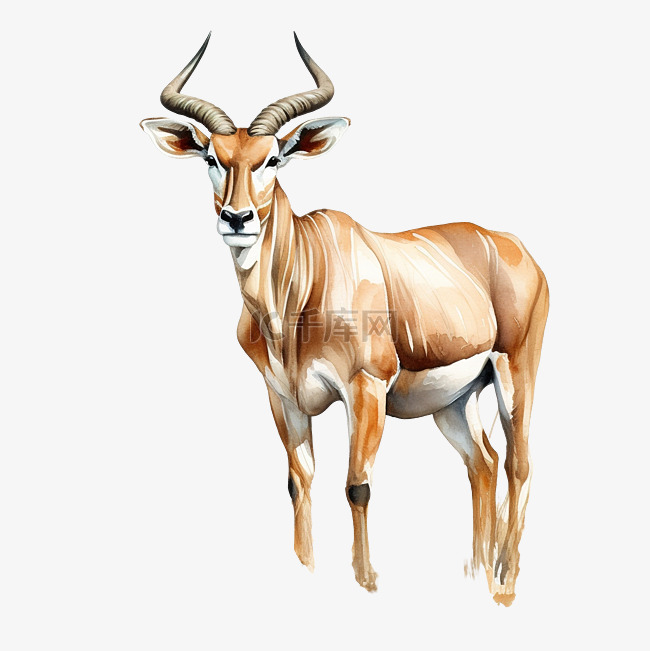巨型大羚羊稀树草原动物水彩插图