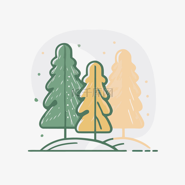 山上的冬季树木背景平面图标设计