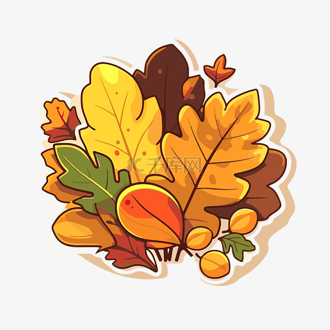 秋天的落叶剪贴画的彩色卡通插图