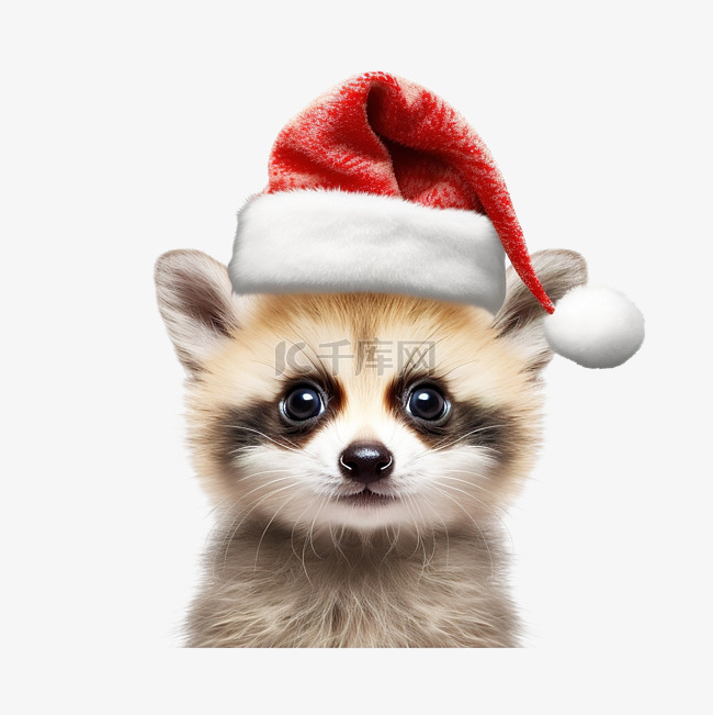 可爱的动物头戴圣诞老人帽子进行