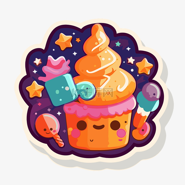 有趣的插图甜蜜蛋糕与星星和泡泡