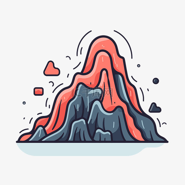 红色岩石火山标志，白色背景上带