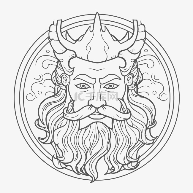 海王星或众神在一轮纹身与角胡子