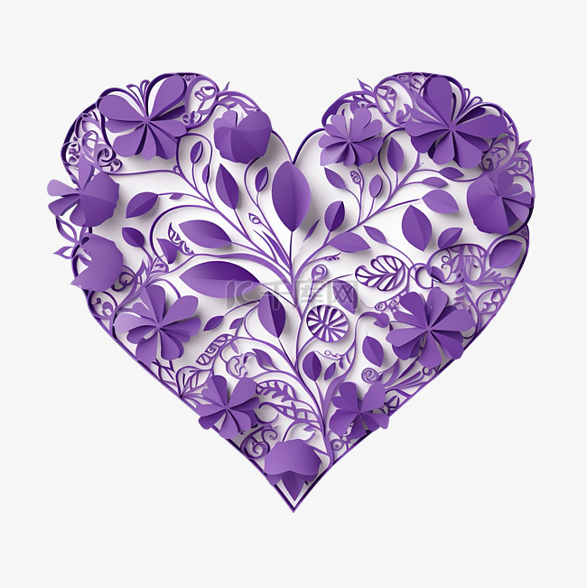 紫色剪纸心形风格