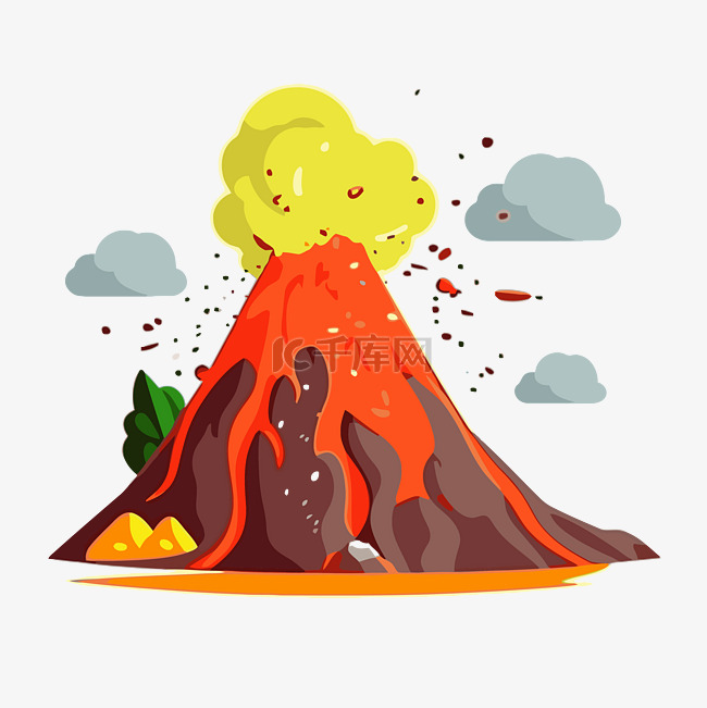 喷发的火山剪贴画火山插图白色背