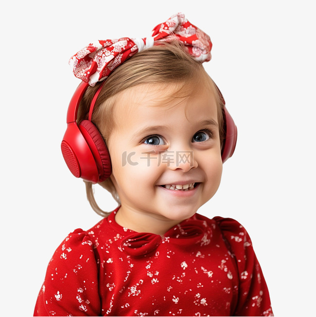 穿着圣诞礼服植入人工耳蜗的小女