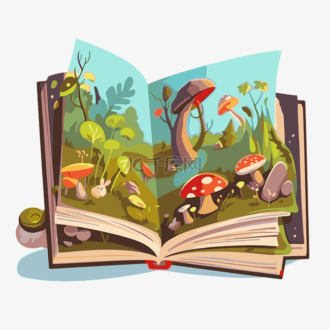 小册子剪贴画书与蘑菇插图卡通 