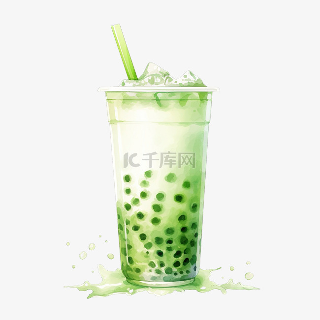 泡绿茶水彩画