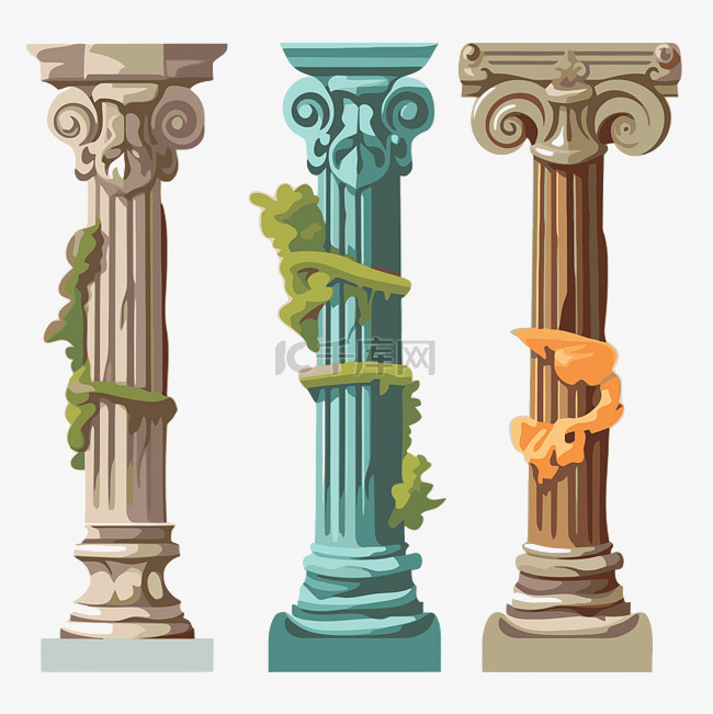 列剪贴画 柱子集合，含三列和藤