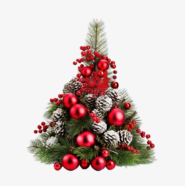 美丽的圣诞装饰枞树和红雪覆盖的