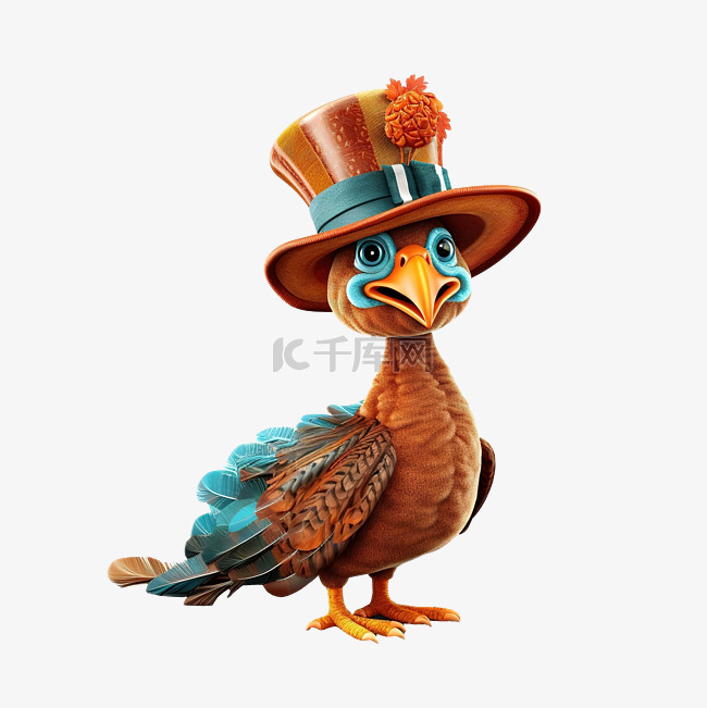 戴着帽子的自制火鸡鸟感恩节象征