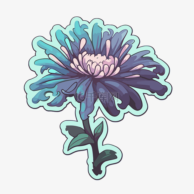 一朵蓝色的花的贴纸插图 向量
