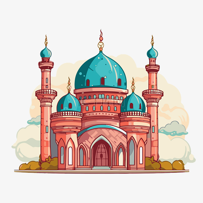 清真寺剪贴画卡通插图彩色清真寺