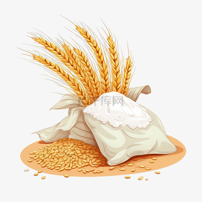 满袋面粉与麦穗插画