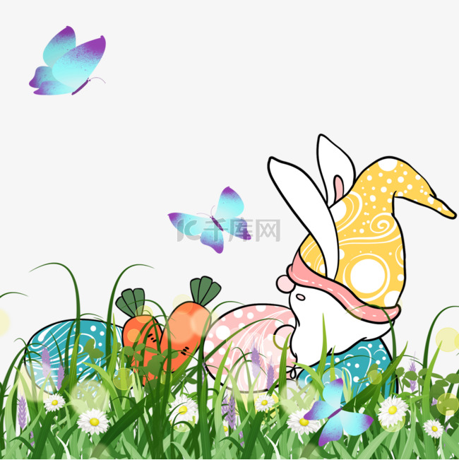复活节侏儒草地黄色帽子兔子