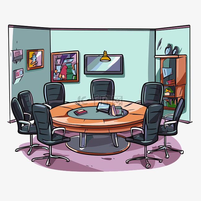 会议室剪贴画 带有会议桌的办公室的卡通画 向量素材图片免费下载-千库网