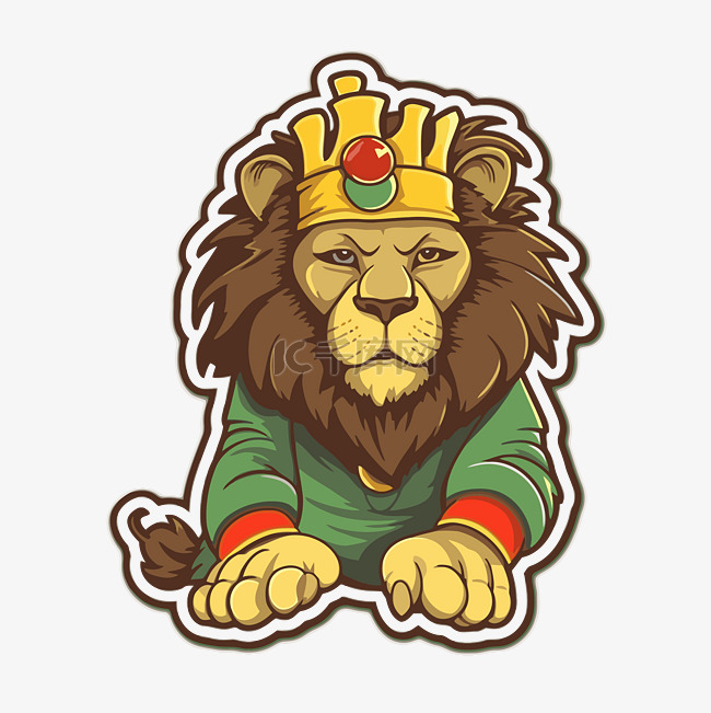 有趣的狮子坐在绿色的皇冠 向量