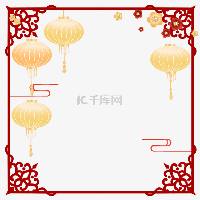 春节中国农历新年镂空金色灯笼卡