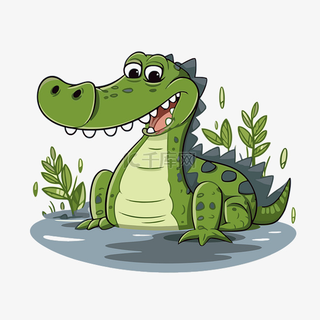 鳄鱼剪贴画卡通 卡通鳄鱼坐在池
