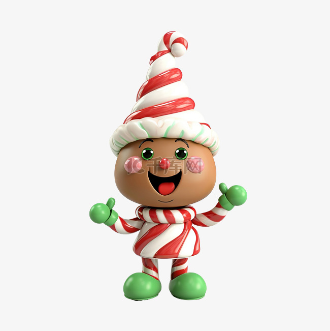 一个可爱的圣诞树角色拿着一根糖