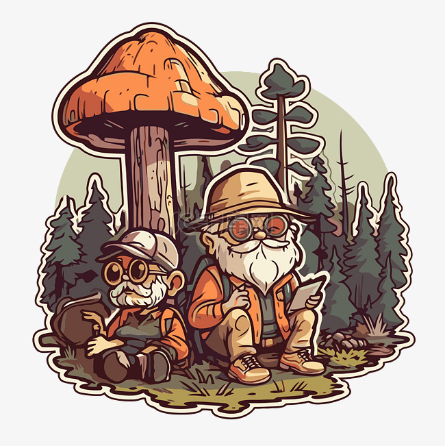 两个拿着蘑菇的圣人老人的设计 