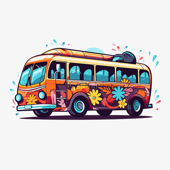 巴士上的轮子剪贴画彩色嬉皮巴士