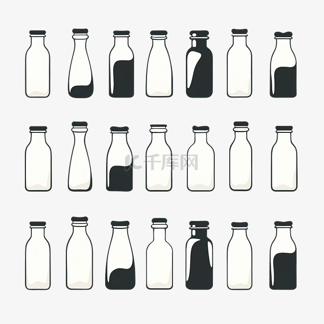 最小风格的牛奶瓶和瓶盖插图