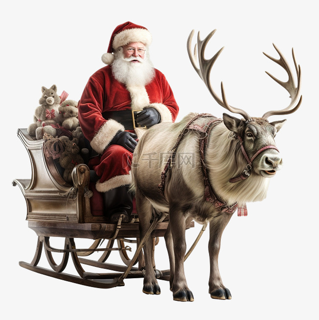 圣诞老人准备用驯鹿雪橇送礼物