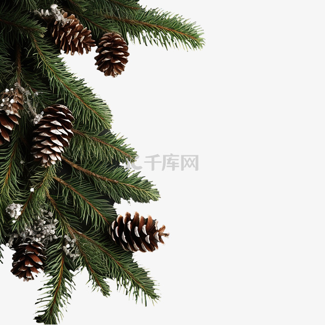 深色木板上的圣诞树枝，靠着灰色