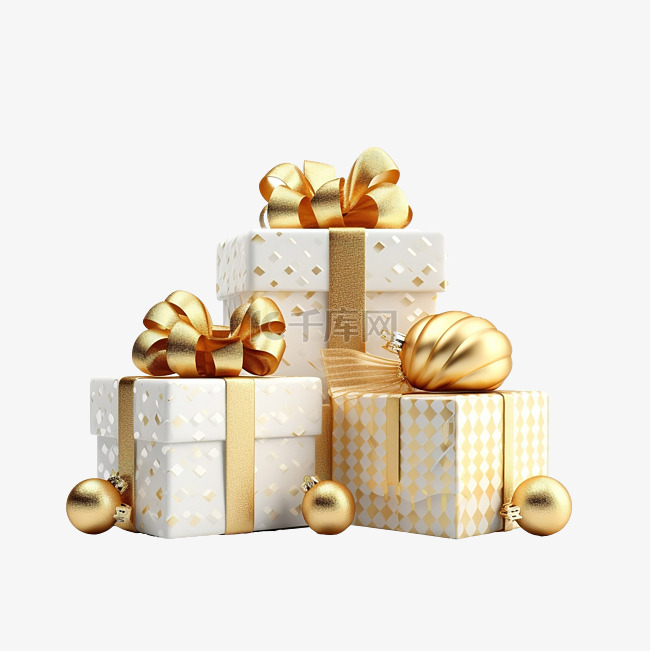 圣诞礼品盒与黄金玩具3d渲染png