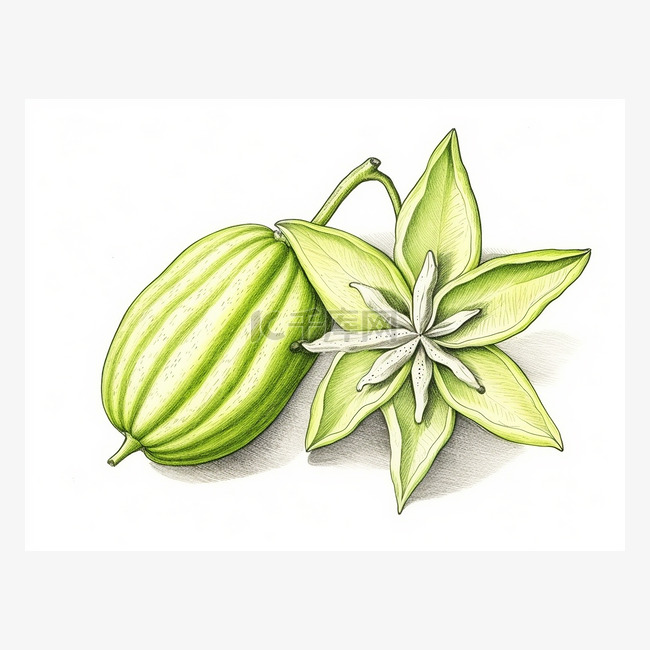 显示绿色水果和种子的插图