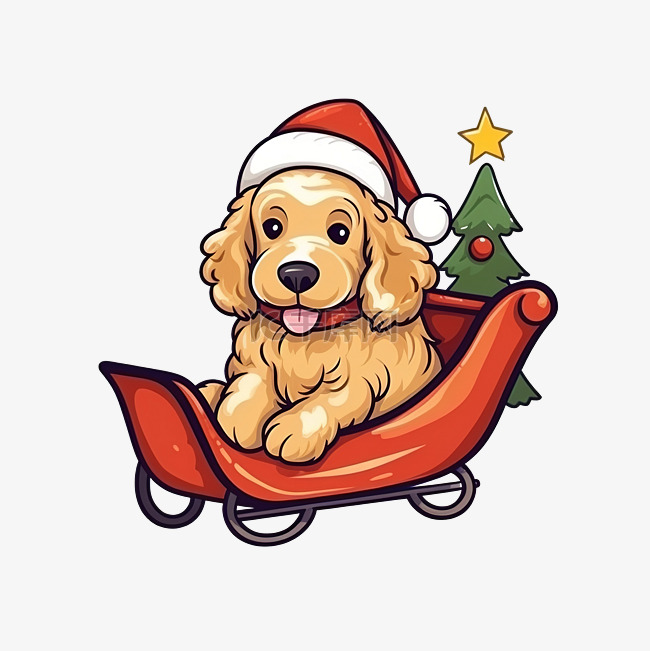 圣诞节那天，可爱的涂鸦狗在雪橇