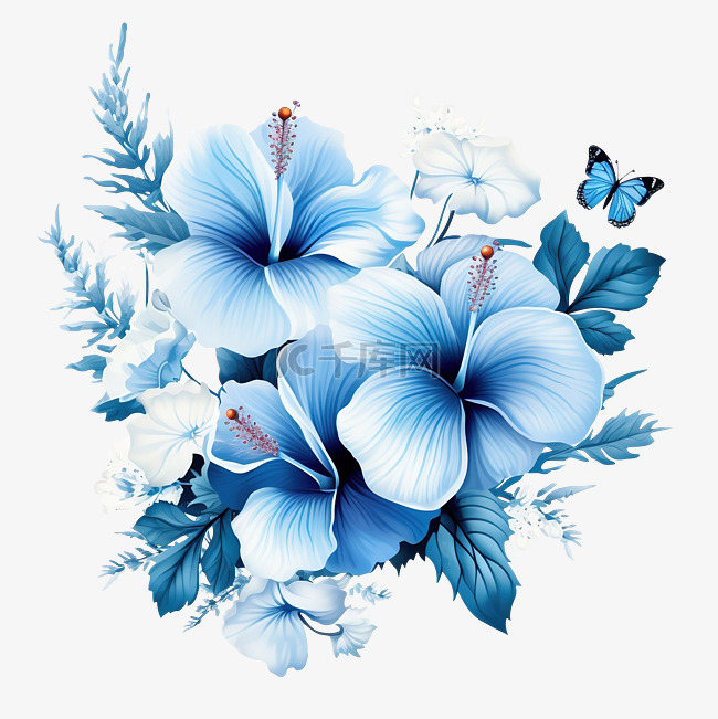 蓝色芙蓉花艺术花卉装饰插图用于