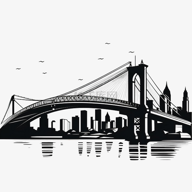 布鲁克林大桥纽约图形元素插画