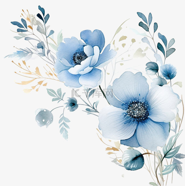 水彩蓝色花卉