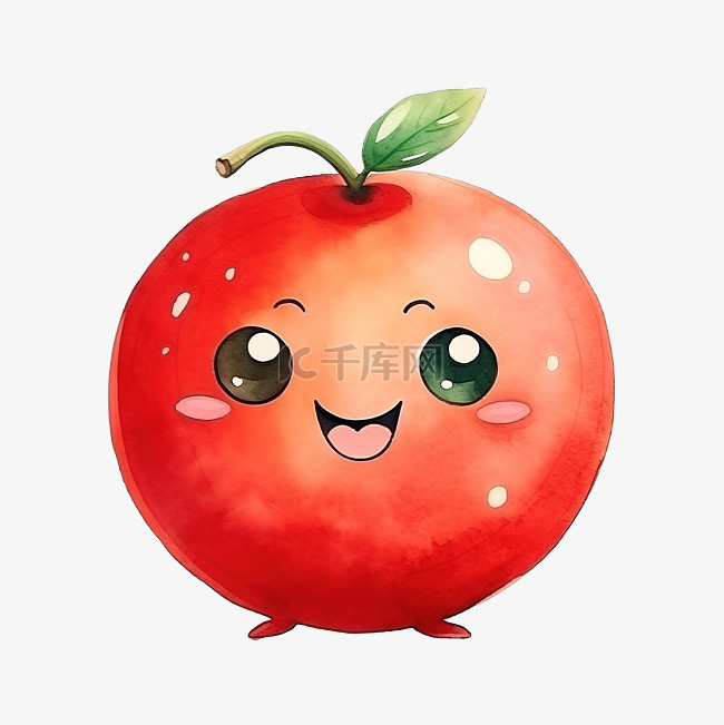 水彩画可爱的番茄