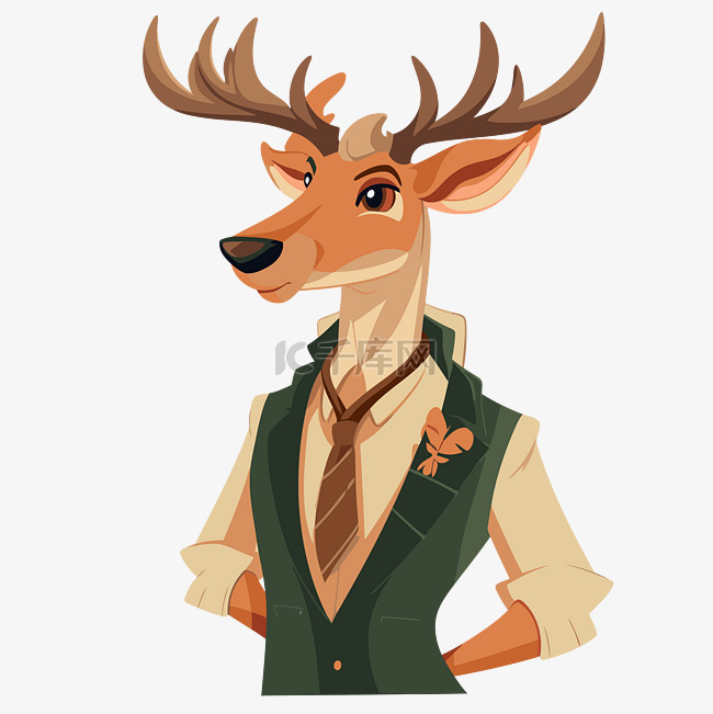 巴克剪贴画 鹿穿着背心和领带卡