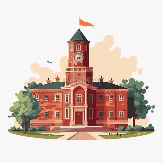 大学剪贴画一栋带有钟楼卡通的红