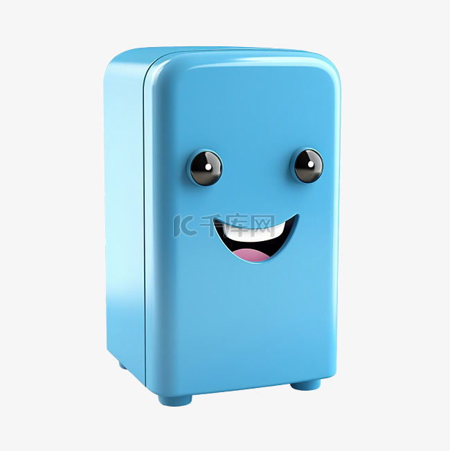 3D可爱的蓝色冰箱