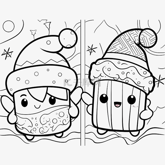 卡哇伊圣诞果酱和面包卡通着色页