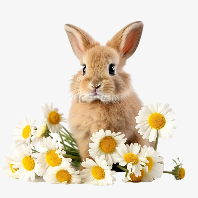 复活节兔子与雏菊花