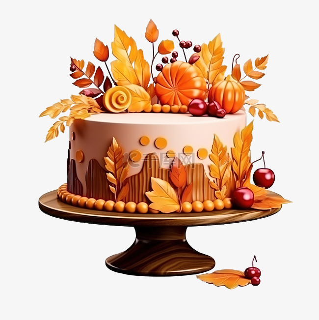 蛋糕和叶子设计的感恩节快乐