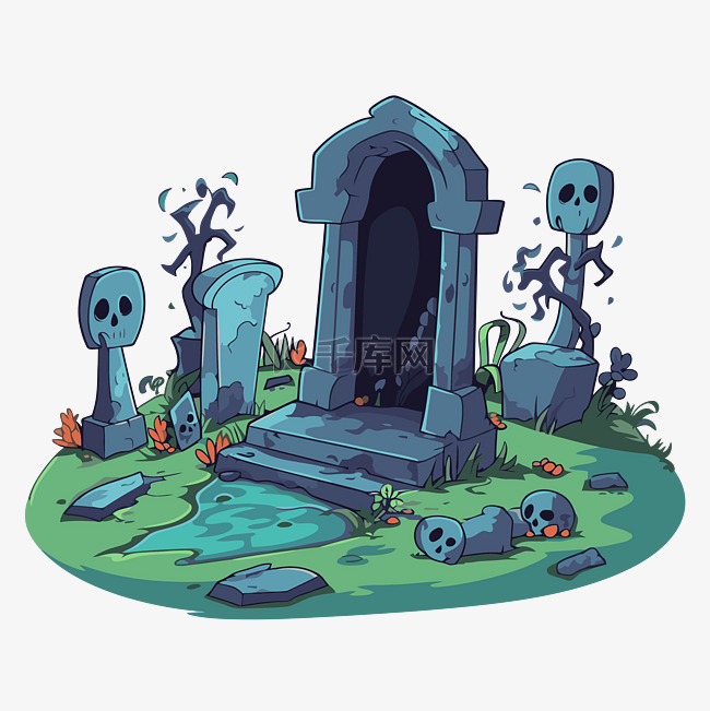 公墓剪贴画卡通墓地有怪物和池塘