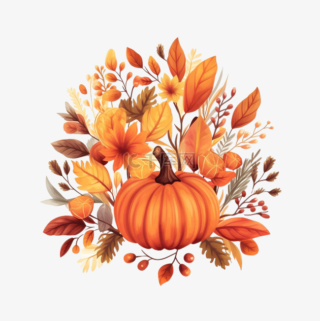 手绘秋季色彩的感恩节快乐排版