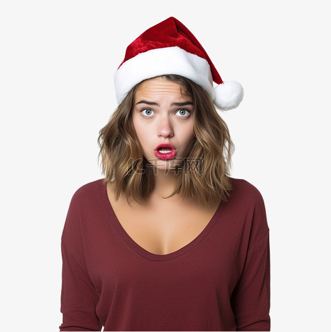戴着圣诞帽的女孩在没有聚焦的墙