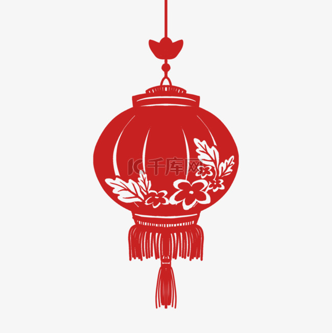灯笼中国风格红色花朵剪纸灯笼