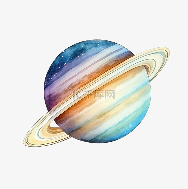 土星水彩水彩插图与太阳系行星