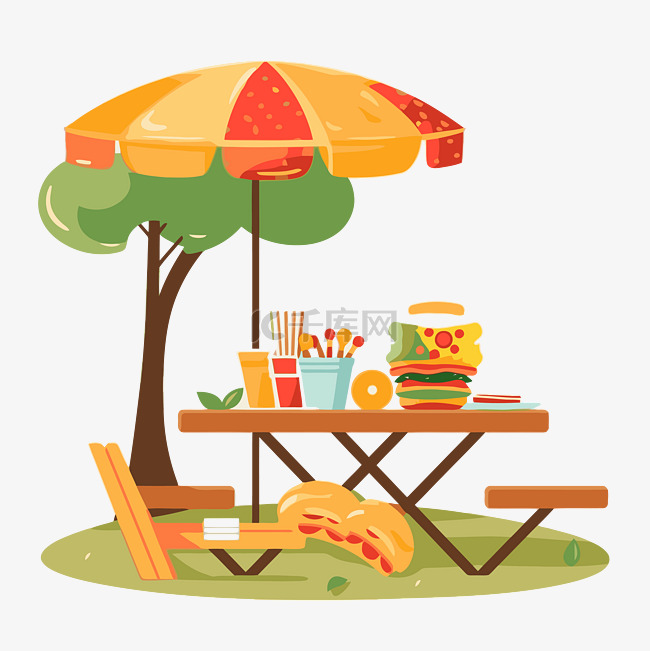 公司野餐剪贴画野餐桌卡通食品和