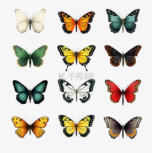 3d 插图蝴蝶在自然中的设置